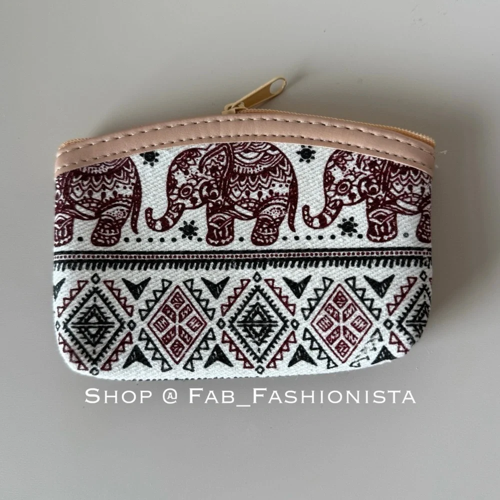 🛍️ Elephant Print Coin Purse - Maroon and Black